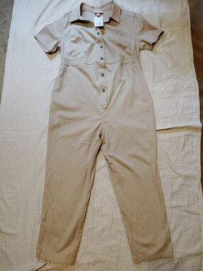 Isabel  Khaki Short-Sleeve 4 Pocket Jumpsuit